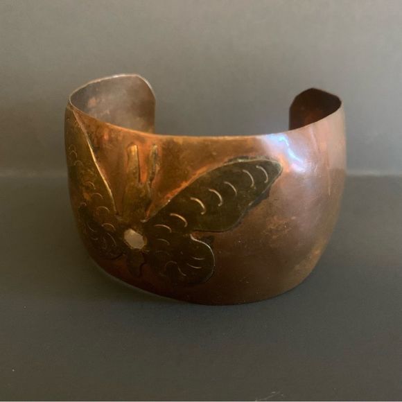 Vintage Artisan Copper Butterfly Bracelet - Picture 3 of 9